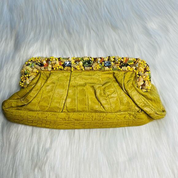 Yellow Faux Leather Sequin and Rhinestone Embellished Clutch - Picture 4 of 7